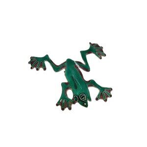 Vintage Green Enameled Frog Brooch Pin (A5776)